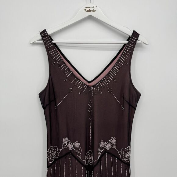 JS Collection Black & Pink Beaded Formal Dress Size US 10 Y2k - Picture 2 of 12